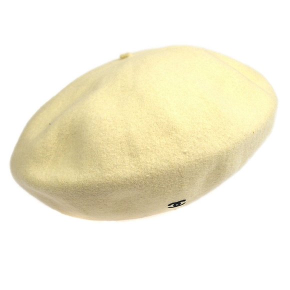 CHANEL CC Logos Hat Beret Ivory Women's Accessories Authentic - Picture 1 of 7
